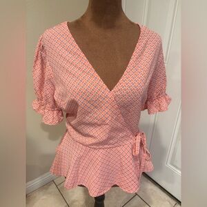 Meraki Pink Geometric Wrap Blouse